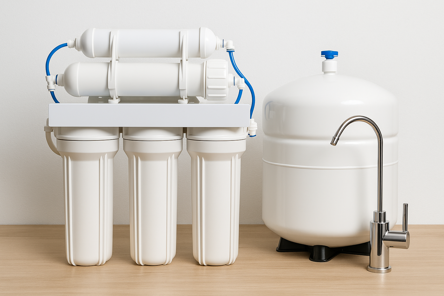 A person in blue gloves fills a glass with liquid from a stainless steel tank in a clean, industrial setting.